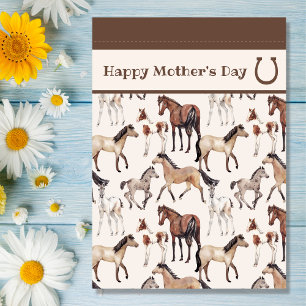 Mare Foal Yearling Mum and Baby Horse Mother's Day Card