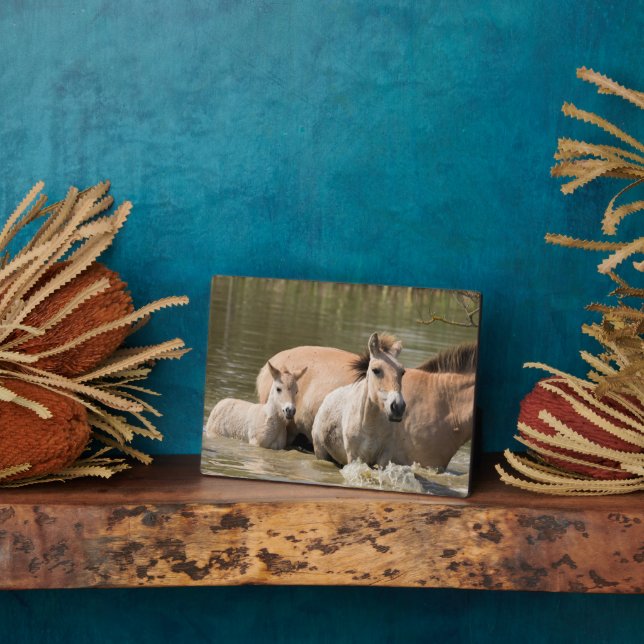 Mare with Foal Crossing a River Plaque (Side)