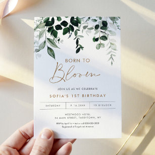 MAREE Born to Bloom Greenery Birthday Invitation