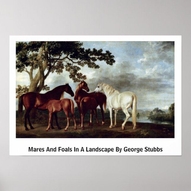 Mares And Foals In A Landscape By George Stubbs Poster (Front)