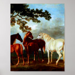 Mares in a River Landscape by George Stubbs  Poster