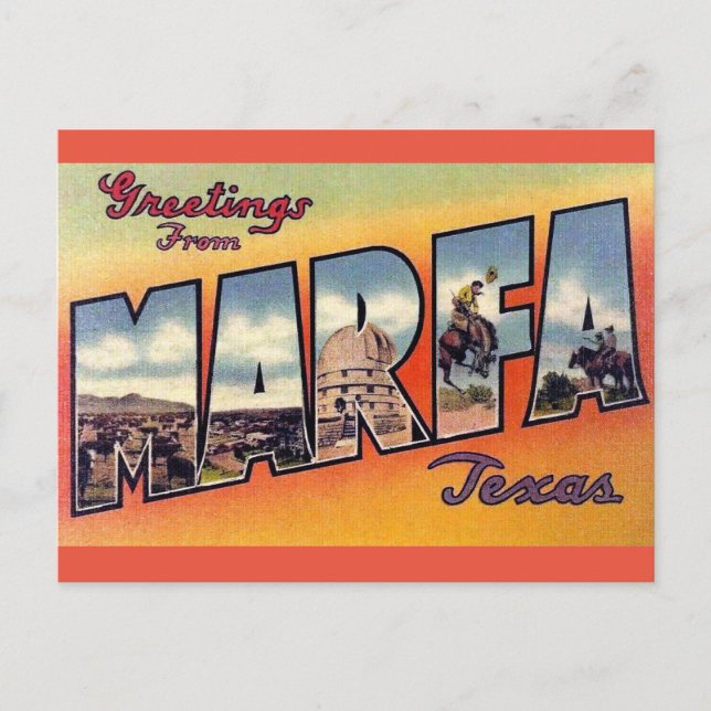 Marfa Texas Vintage Travel Greetings Postcard (Front)