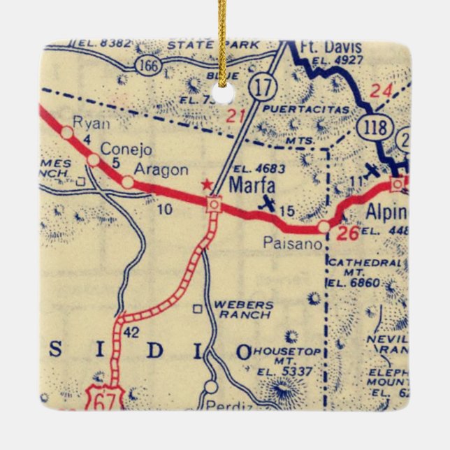 Marfa TX Vintage Map Ceramic Ornament (Back)