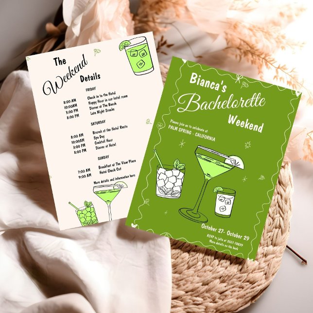 Marg & Matrimony Bachelorette Weekend Itinerary Invitation (Creator Uploaded)