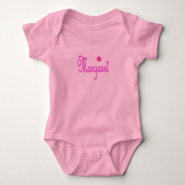 "Margaret" Name Pink,  Baby Bodysuit (Front)
