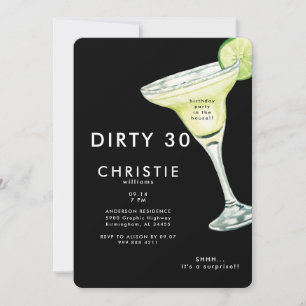 Margarita 30th Surprise Black Birthday Party II Invitation