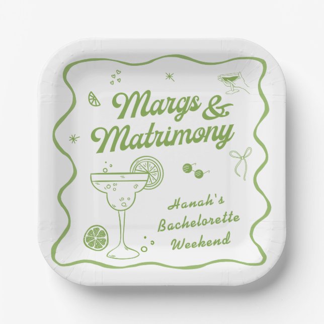 Margarita and Matrimony Bachelorette Paper Plate (Front)