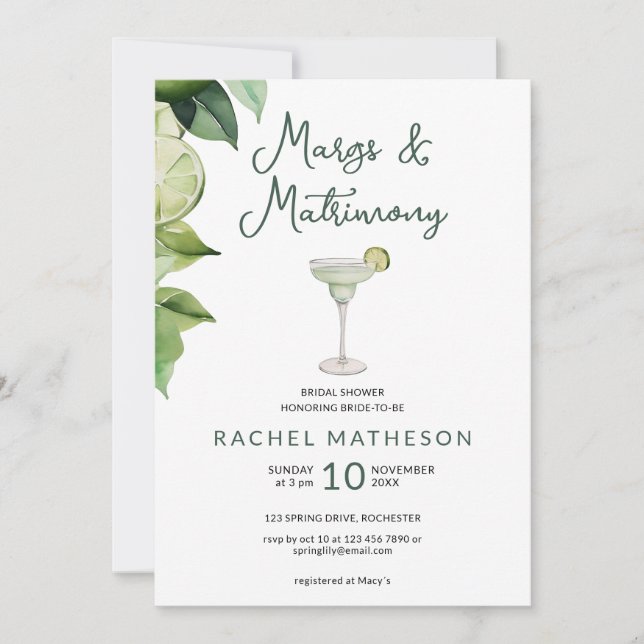 margarita and matrimony bridal shower invitation (Front)