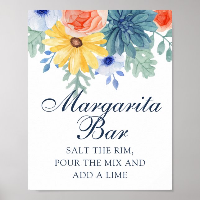 Margarita Bar Floral Succulent Bridal Shower Poster (Front)