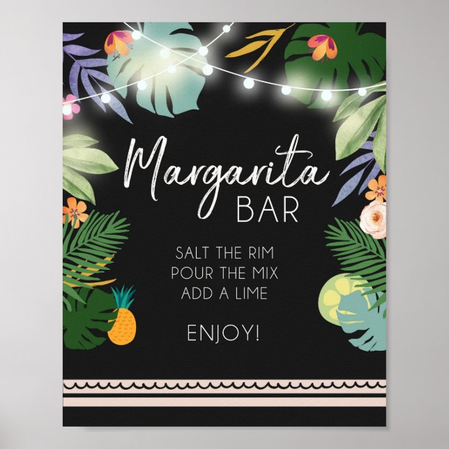 Margarita Bar Luau Tropical Birthday Shower Sign (Front)
