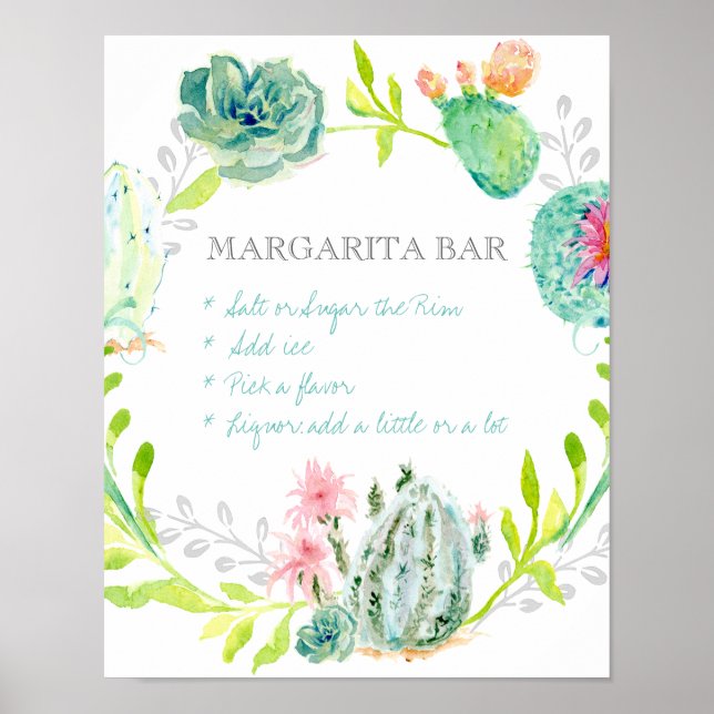 Margarita Bar Sign Bridal Shower Desert Cactus (Front)
