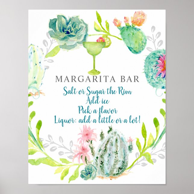 Margarita Bar Sign Bridal Shower Desert Cactus (Front)