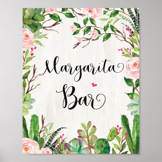 Margarita Bar Sign Fiesta Cactus Shower Drink Sign (Front)