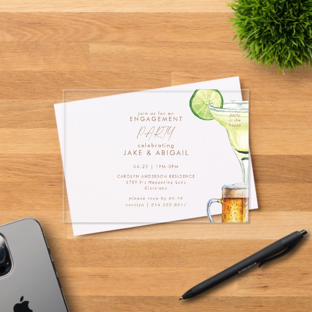 Margarita Beer Engagement Party Acrylic Invitations (Insitu (Invitation Card))