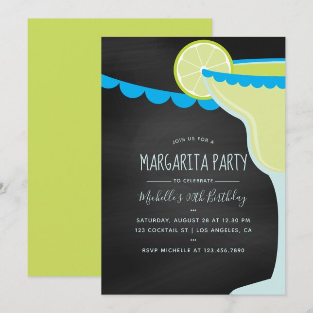 Margarita Birthday Cocktail Party Chalkboard Invitation (Front/Back)