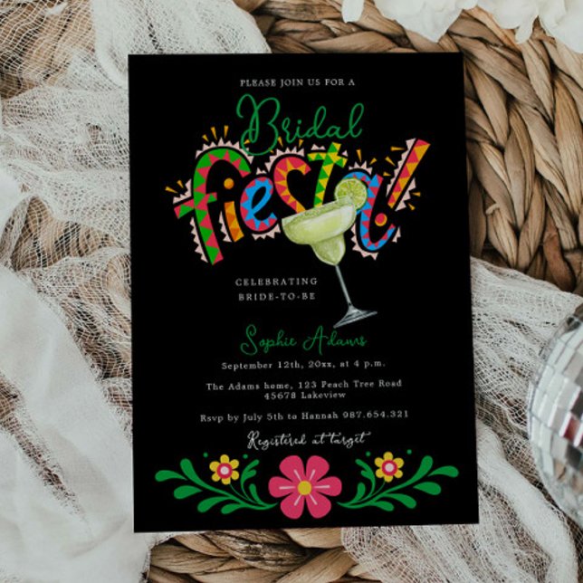 Margarita Black Mexican Fiesta Bridal Shower Invitation (Creator Uploaded)