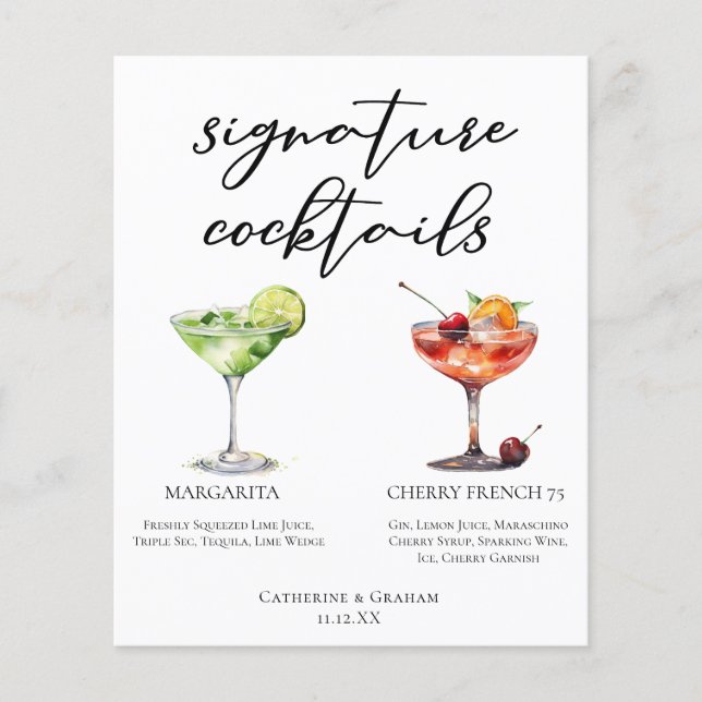 Margarita Cherry French 75 Wedding Cocktails Menu (Front)