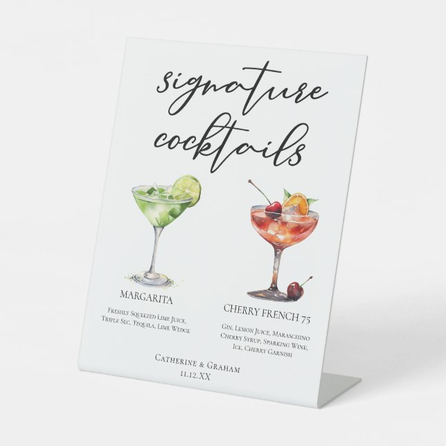 Margarita Cherry French 75 Wedding Cocktails Menu Pedestal Sign (Front)