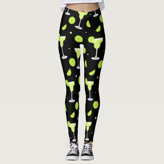 Margarita Cocktail Bar Mixologist Green Black Leggings (Front)