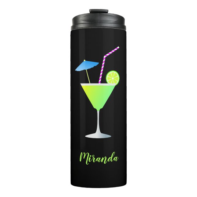 Margarita Cocktail Black Neon Name Thermal Tumbler (Front)