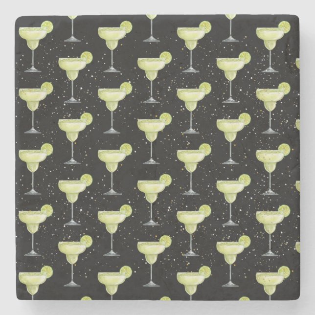 Margarita Cocktail Pattern Stone Coaster (Front)
