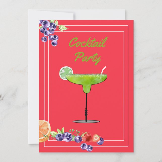 Margarita Cocktail with Fruit Happy Hour Invitation (Front)