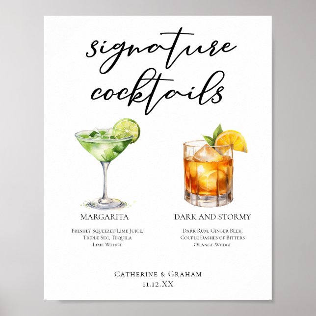 Margarita Dark & Stormy Signature Cocktails Menu Poster (Front)