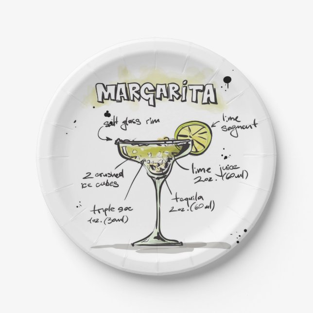 Margarita Drink Recipe Design Paper Plate (Front)