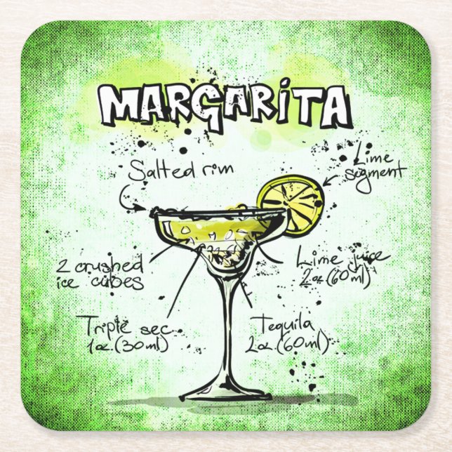 Margarita Drink Recipe Square Paper Coaster (Front)