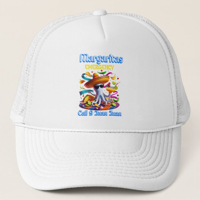 Margarita Emergency Sombrero-Wearing Octopus Trucker Hat (Front)