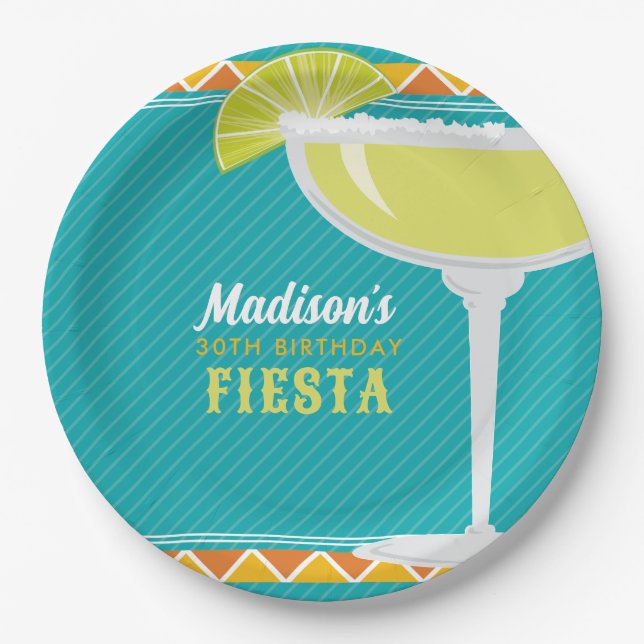 Margarita Fiesta Birthday Party Turquoise Orange Paper Plate (Front)
