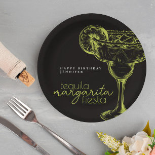 Margarita Fiesta Black Cocktail Birthday Party Paper Plate