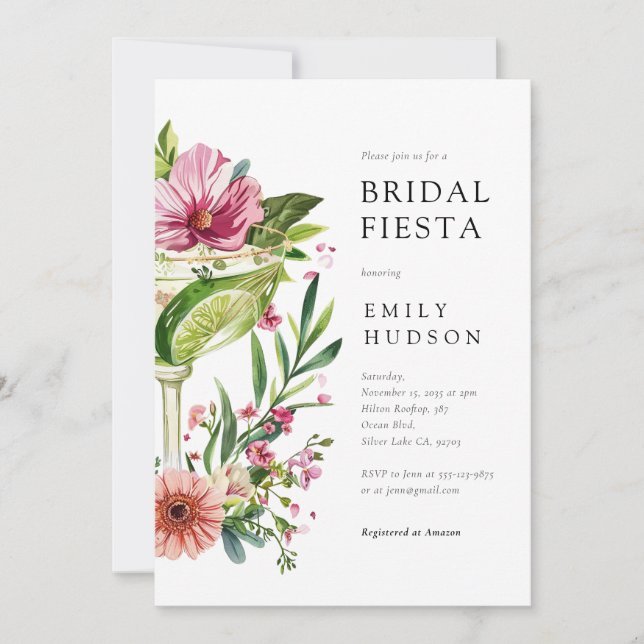 Margarita Fiesta Floral Bridal Shower Invitation (Front)