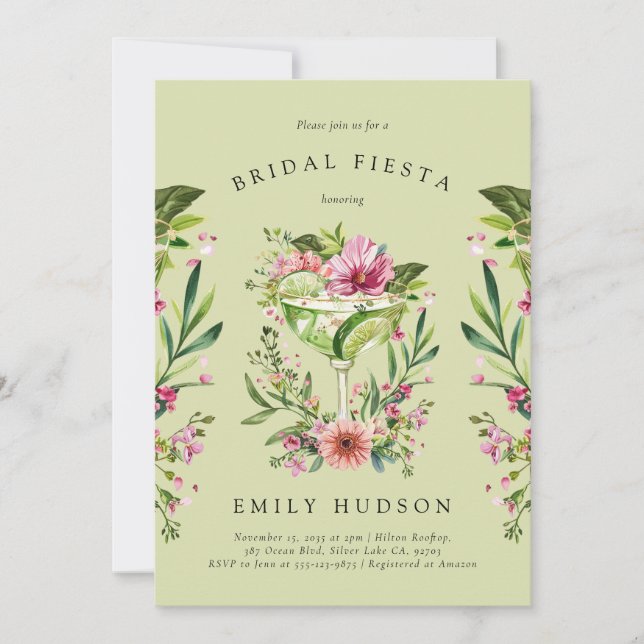 Margarita Fiesta Floral Bridal Shower Invitation (Front)