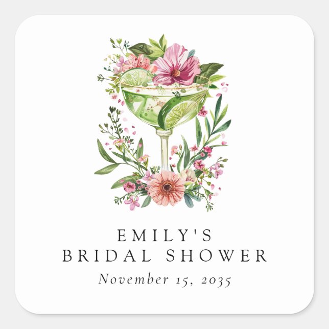 Margarita Fiesta Floral Bridal Shower Square Sticker (Front)