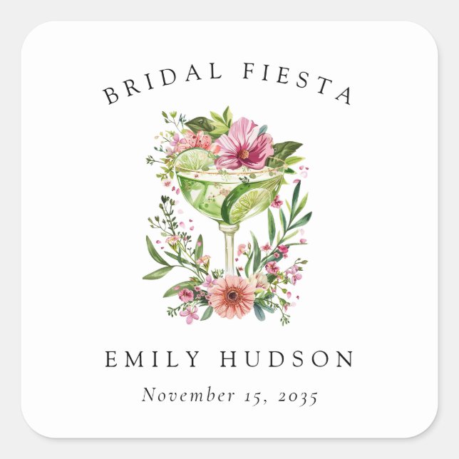 Margarita Fiesta Floral Bridal Shower Square Sticker (Front)