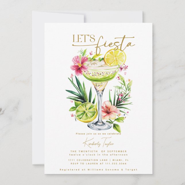 Margarita Fiesta Floral Let's Fiesta Bridal Shower Invitation (Front)