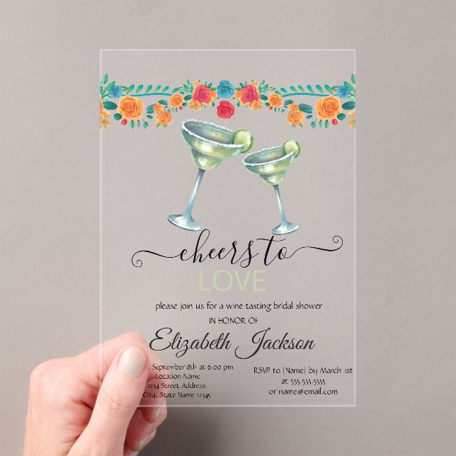 Margarita Flowers Mexican Fiesta Bridal Shower Acrylic Invitations (Insitu (Handheld))
