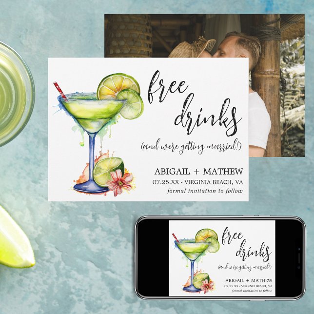 Margarita Funny Drink Trendy Modern Photo Wedding  Save The Date (Creator Uploaded)