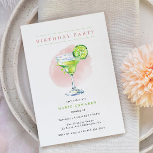 Margarita   Girly Blush Pink Modern Adult Birthday Invitation