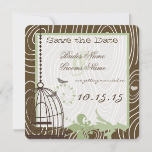 Margarita Green Wood Grain Bird Cage Save the Date Invitation