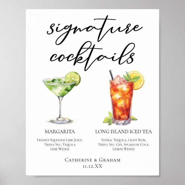 Margarita Long Island Tea Signature Cocktails Menu Poster (Front)