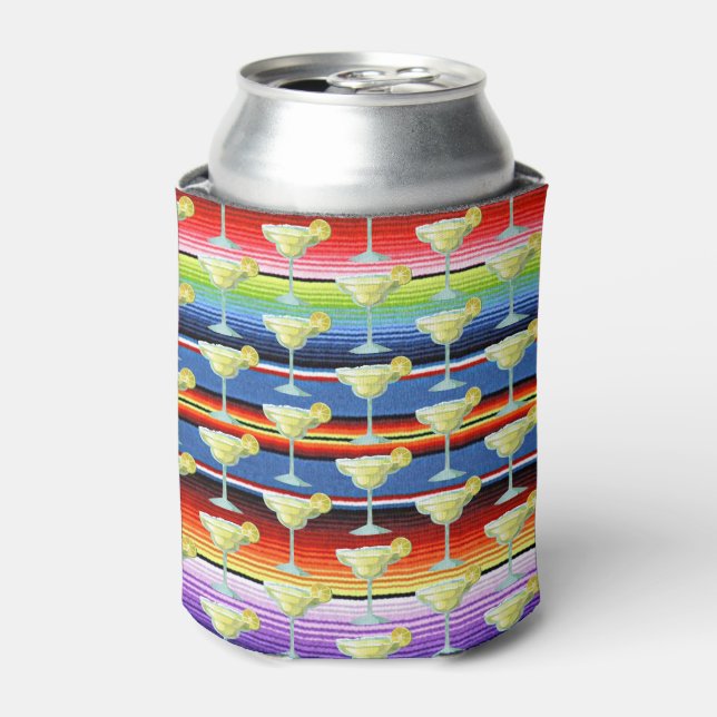 Margarita Mexican Blanket Fiesta Stripes Serape Can Cooler (Can Front)