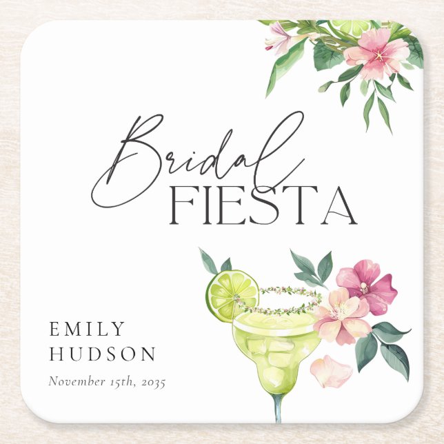 Margarita Mexican Fiesta Bridal Shower Square Paper Coaster (Front)