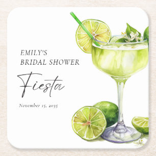 Margarita Mexican Fiesta Bridal Shower Square Paper Coaster