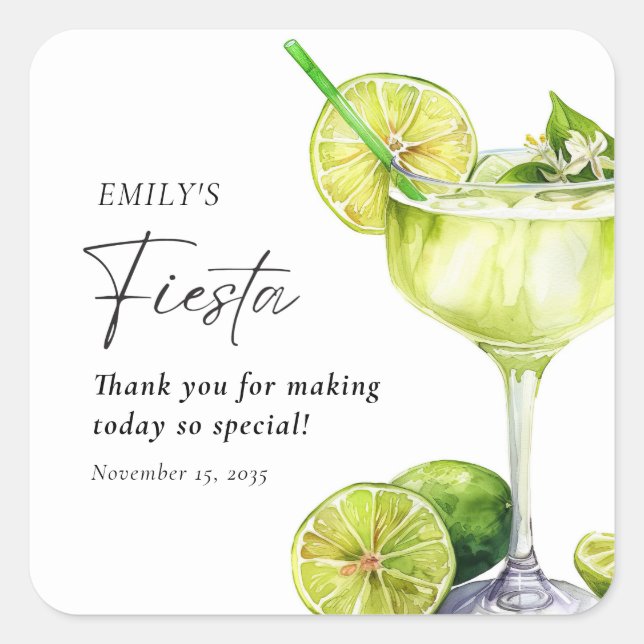 Margarita Mexican Fiesta Bridal Shower Square Sticker (Front)