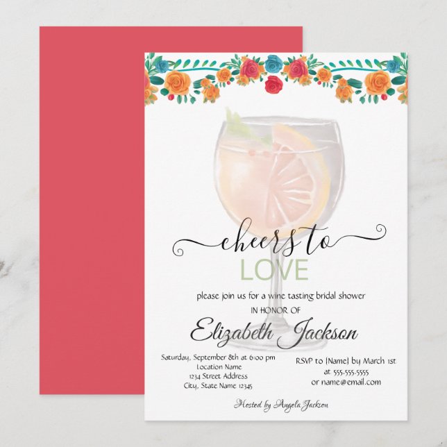 Margarita Mexican Flowers Fiesta Bridal Shower Invitation (Front/Back)