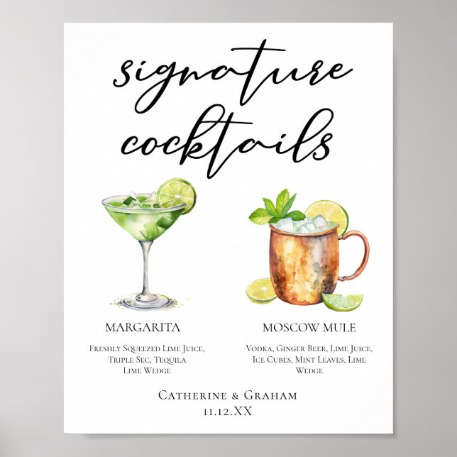 Margarita Moscow Mule Signature Cocktails Menu Poster (Front)
