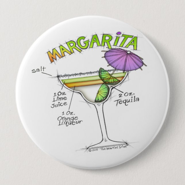 MARGARITA RECIPE COCKTAIL ART 10 CM ROUND BADGE (Front)