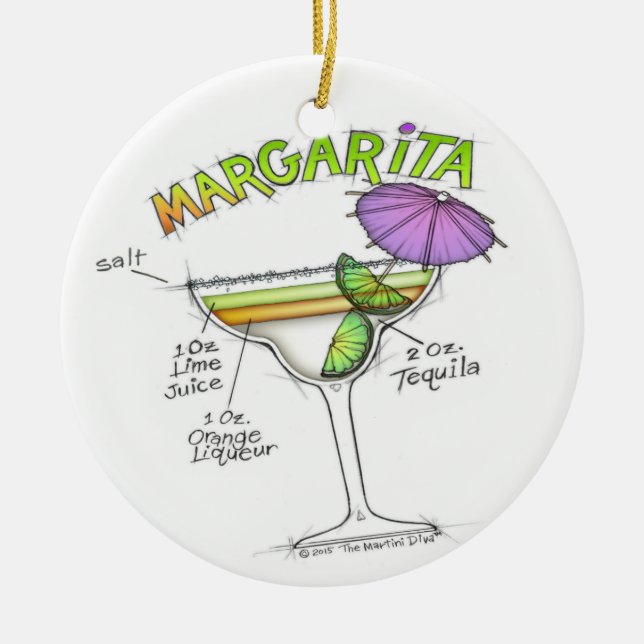 MARGARITA RECIPE COCKTAIL ART CERAMIC TREE DECORATION (Front)